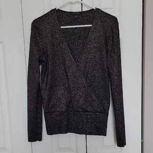 Ann Taylor Shimmering Black V-Neck Sweater